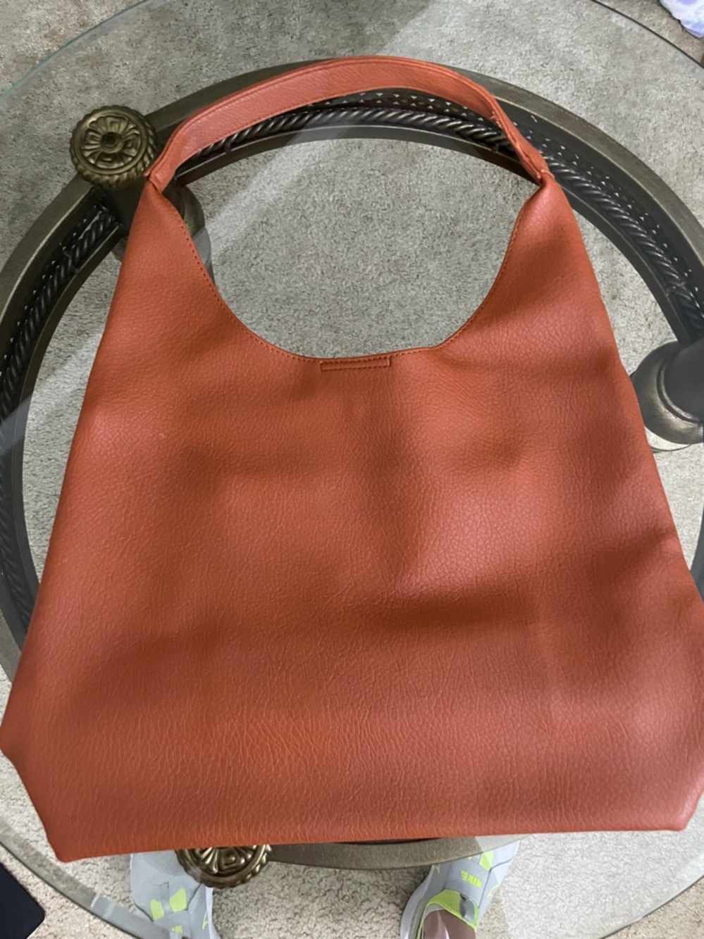 Classic Large Orange brown vegan Leather Shoulder Bag - Picture 2 of 3